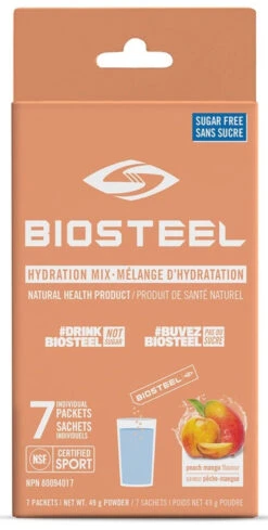 BioSteel High-Performance Sports Hydration Mix (7 Count) -Hockey Gear Shop 630615 CAN 20Biosteel Hydration 20Mix Peach 20Mango 7CT Front